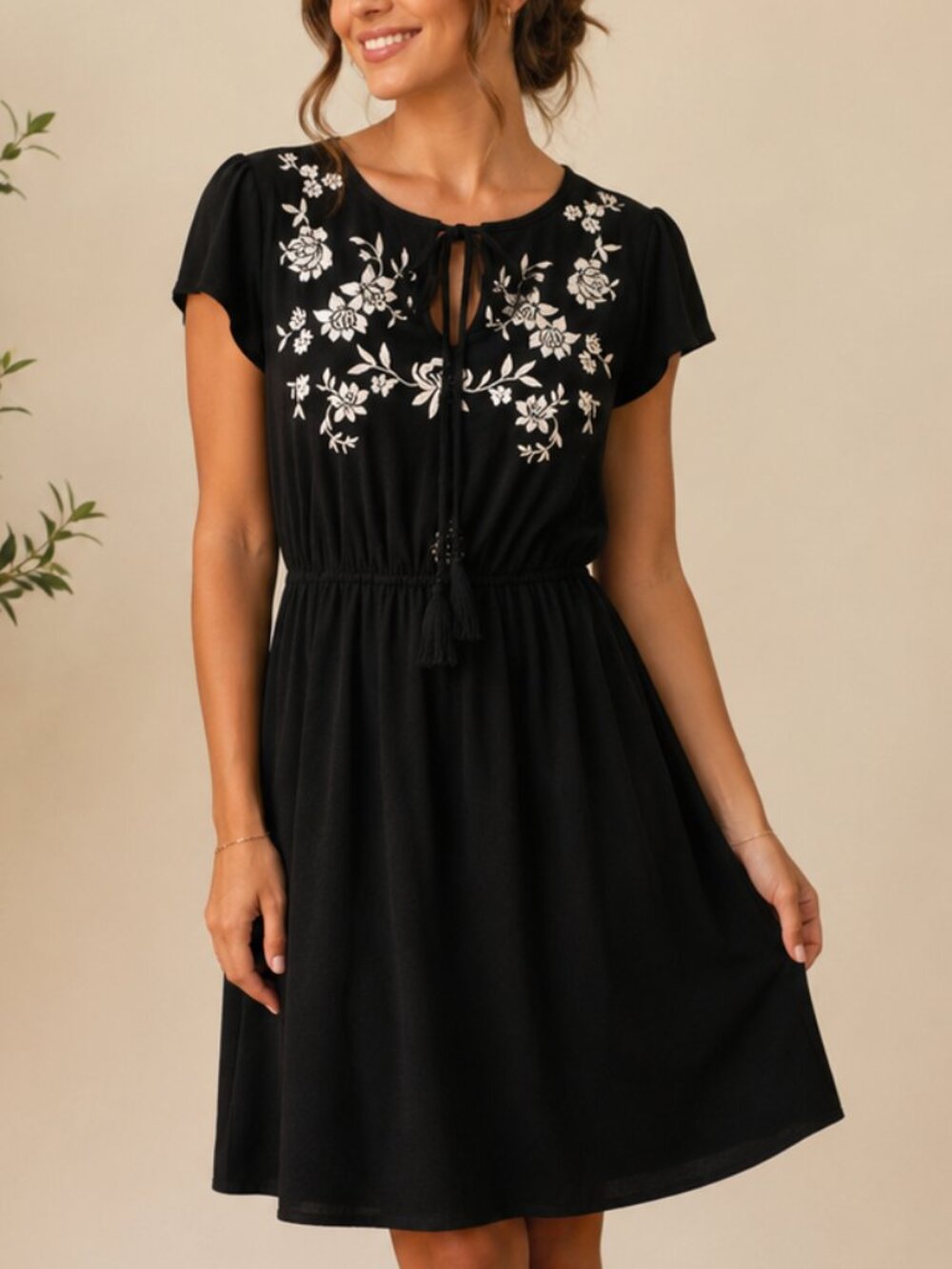 ALYA BLACK EMBROIDERED DRESS SMALL